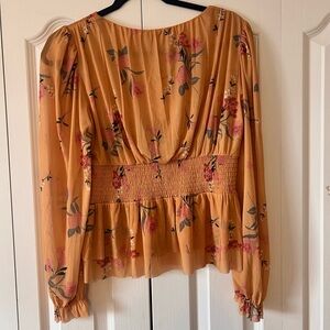 DR2 Mustard Floral Smocked Peplum Blouse